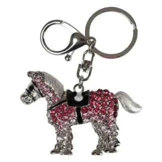 Red horse paarden sleutelhanger diamant roze, wit en zilver