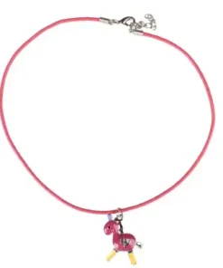 red horse pony hals ketting met paard roze