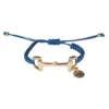 Vertselbaar gevlochten paardenarmbandje met bitje blauw/goud